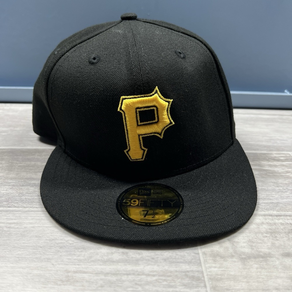 New Era 59Fifty Pittsburgh Pirates Fitted Hat Black Yellow Cap Size 7 1/2 NEW‎